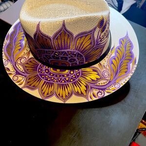 Hand-Painted Purple and Gold Hat